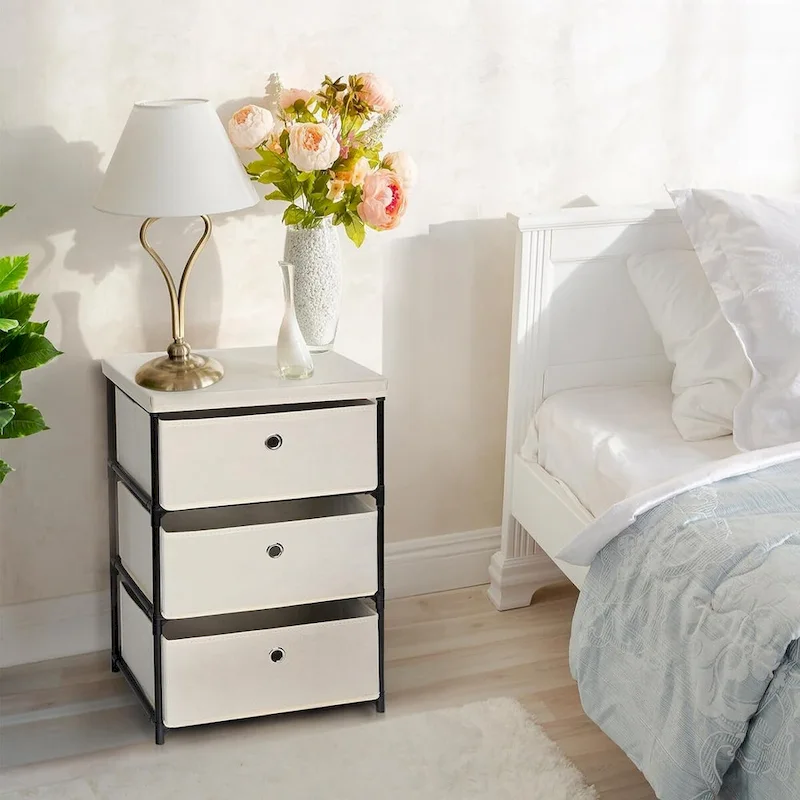3-Drawer Fabric Dresser – Black / Beige / Grey, Single