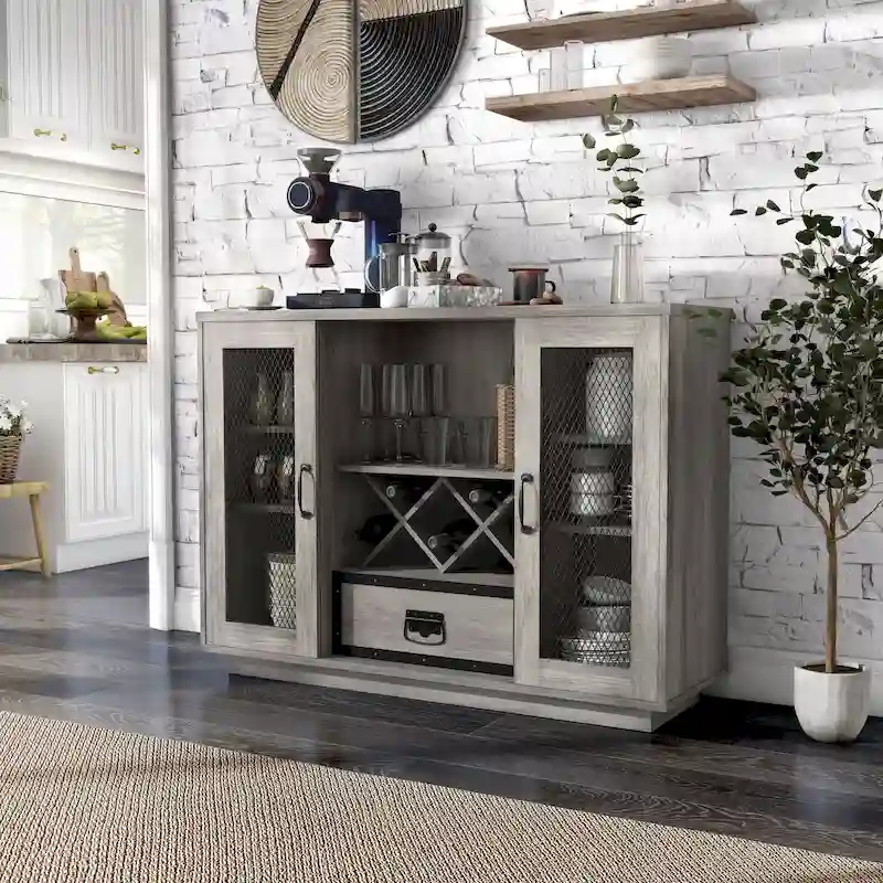 DH BASIC Industrial 7-shelf Buffet with Wine Bottle Storage by Denhour