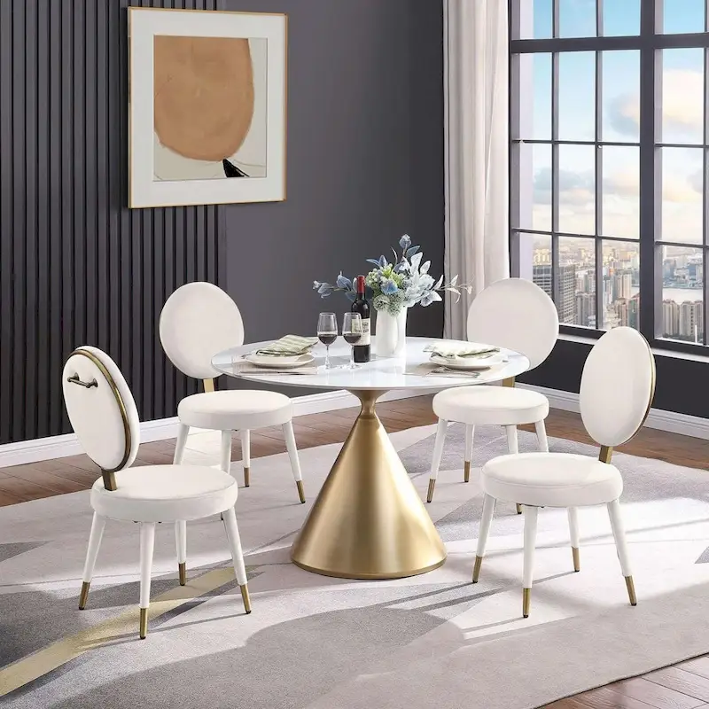 Modern Round Dining Table with Gold Metal Base
