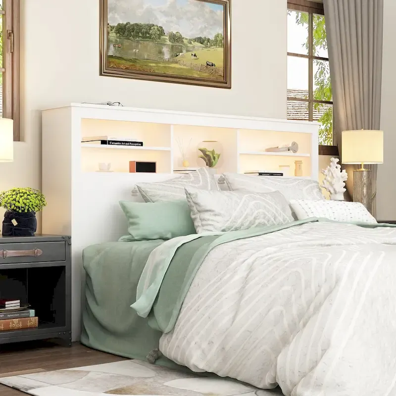 65 W Timechee Wooden Bookcase Headboard With Light