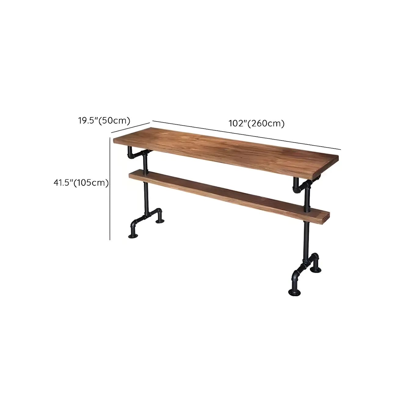 Rectangular Brown Pine Wood Bar Table with Footrest