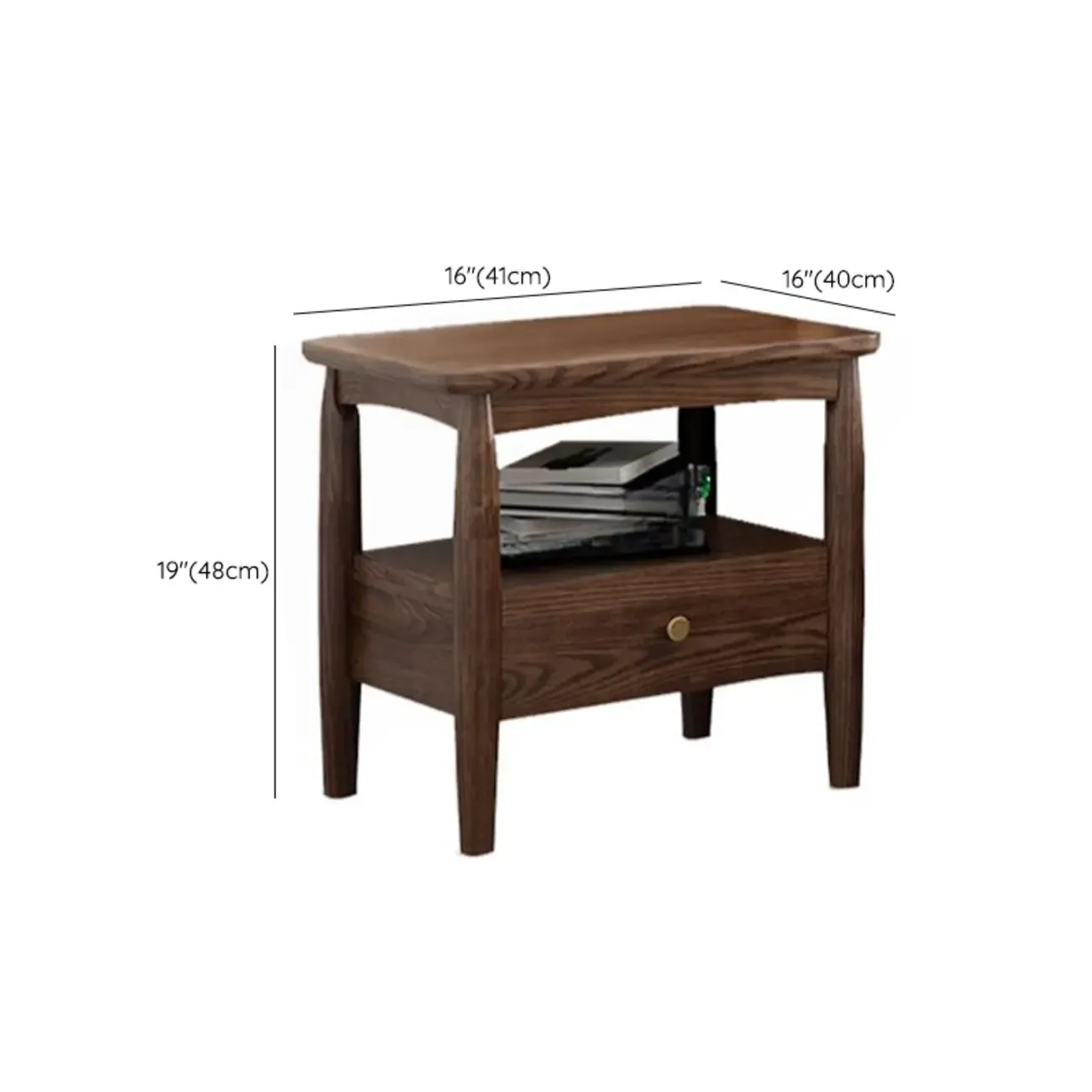 Traditional Natural Wood Nightstand with 2 Drawers