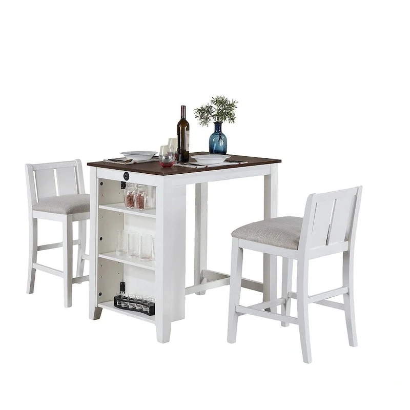 3-Pieces Bar Pub Set with Counter Height Dining Table and 2 Chairs
