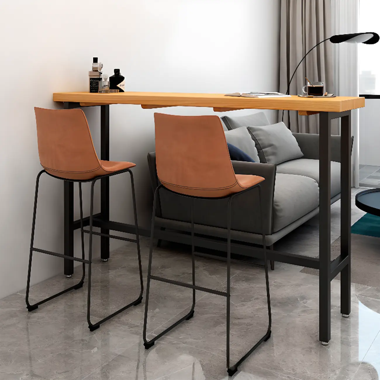 French Country Natural Wooden Iron Trestle Bar Tables