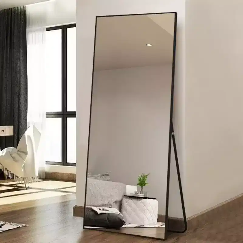MAYEERTY Black 23.62 x 70.87 Inch Rectangular Thin Edged Aluminum Alloy Full Length Mirror with Stand for Living Room and Bedroom Wall Decor