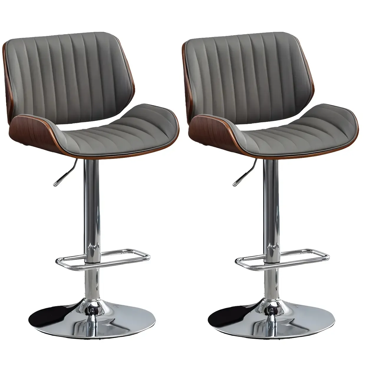 Elegant Wood Leather Red Swivel Adjustable Bar Stool