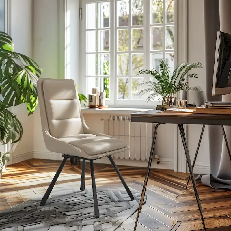 Set of 2 Upholstered Swivel Dining Chairs PU Leather with Metal Legs - 18.5x18.5x37 inch