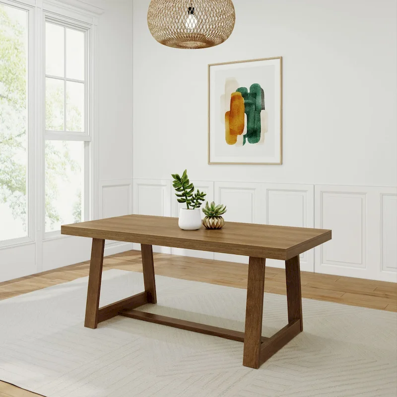 Wirebrush Solid Wood Farmhouse Dining Table, Walnut/White/Black, Seats 6