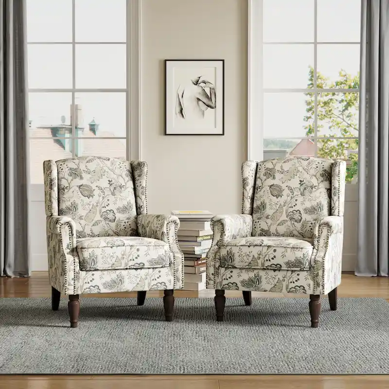 Traditional Nailhead Trim Armchair Accent Chairs Set of 2