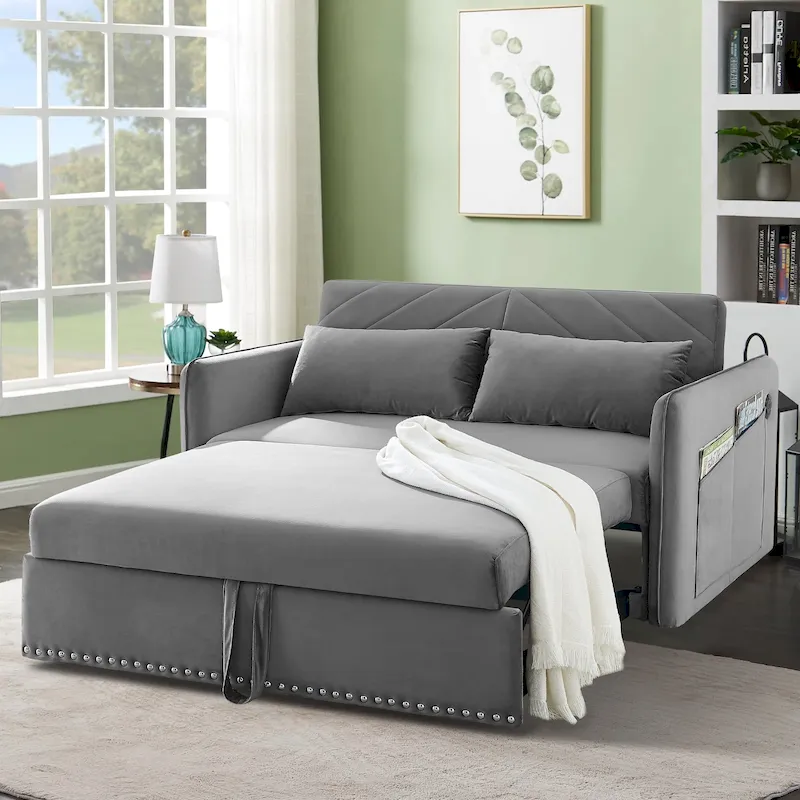 3 in 1 Convertible Sofa Bed Velvet Loveseat Sleeper