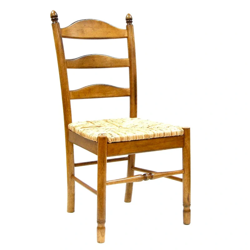 Ladder Back Dining Side Chair - Solid Wood with Woven Rush Seat, 38