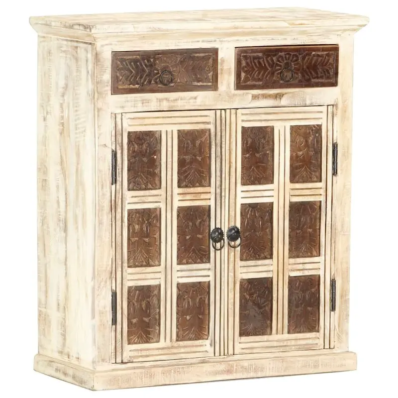 vidaXL Sideboard White 25.6 x11.8 x29.5  Solid Mango Wood