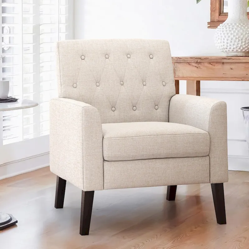 Beige / Wheat / Avocado Green / Gray Linen Mid-Century Button-Tufted Accent Chair - Single Use