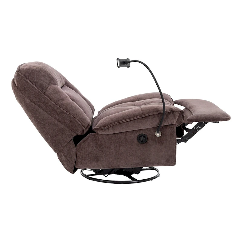 Bronzing fabric swivel recliner with mobile phone bracket