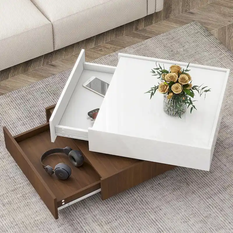 Rotating Coffee Table with 2 Drawers