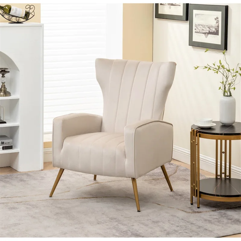 Grey / Beige / Black Velvet Square Arm Accent Chair – Single Seat