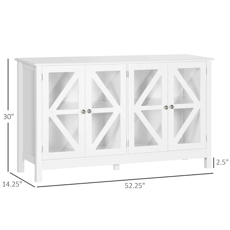 White 2-Door Buffet Sideboard with Tempered Glass and Adjustable Shelves