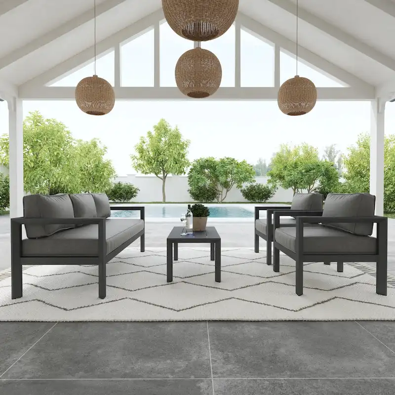Homestyles Grayton Outdoor Aluminum Sofa with Lounge Chairs and Coffee Table - 81