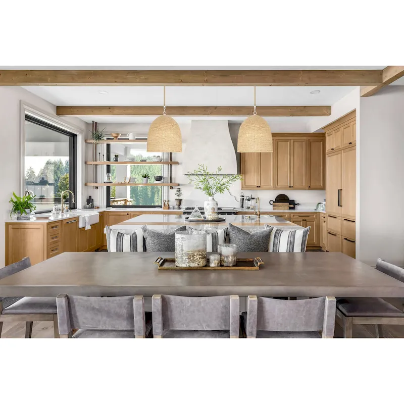 Jasper 3 Light Matte White & Natural Wood Pendant - 16 W x 17.5 H