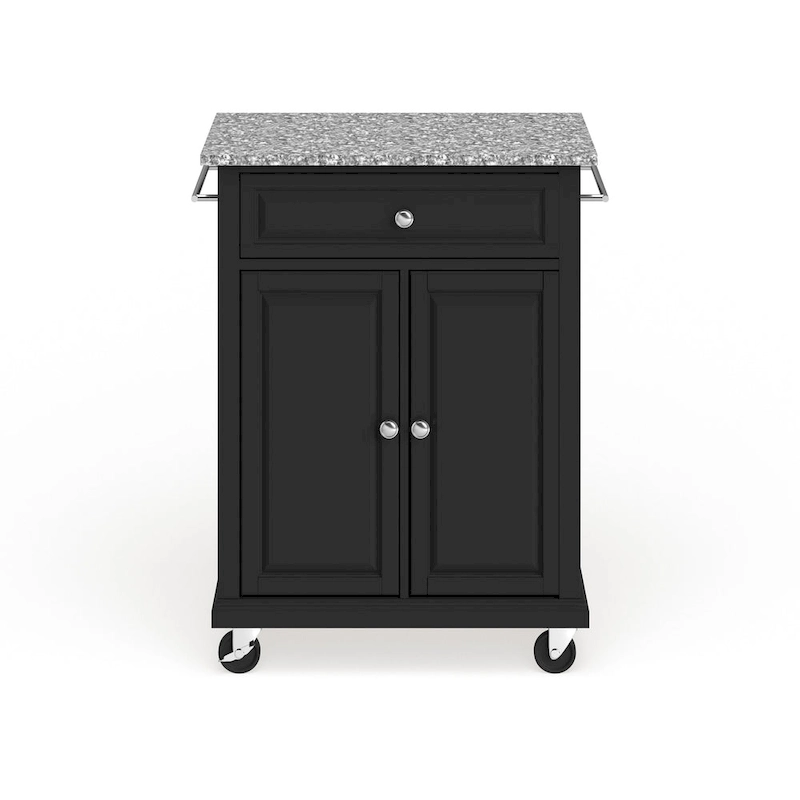 Crosley Compact Gray Granite Top Cart/ Island in Black Finish - 18d x 31w x 35.5h