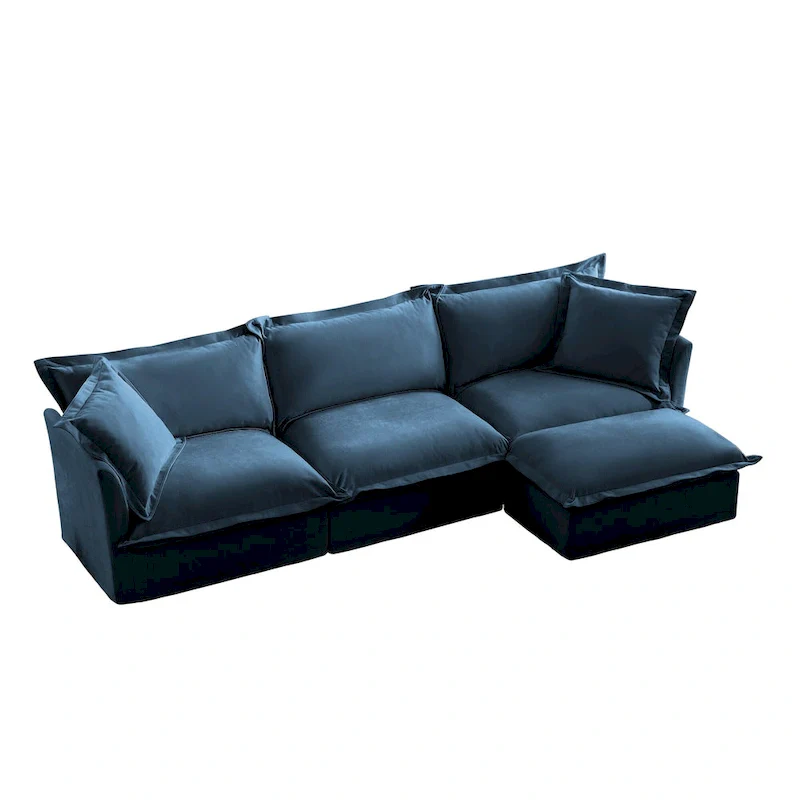 120 Chenille L-Shaped Sectional with Convertible Ottoman & 2 Pillows and 3-Seater Cloud Couch