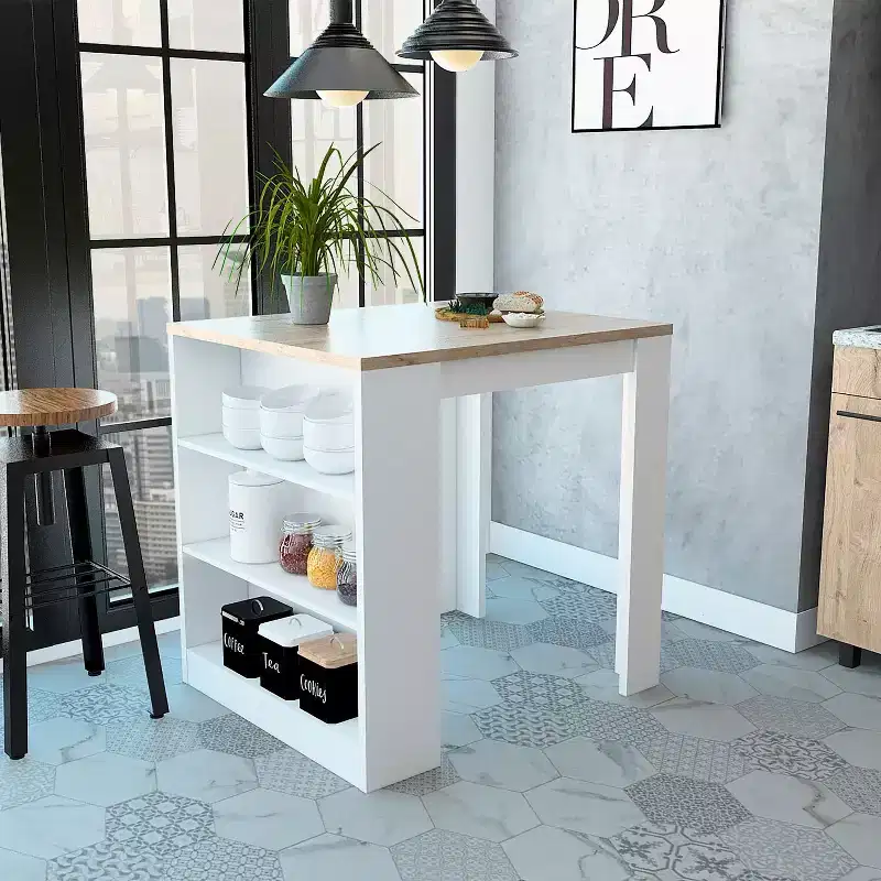 HomeStock 36 in.H Wood Composite Kitchen Islands for Modular Kitchen with 3 Shelves