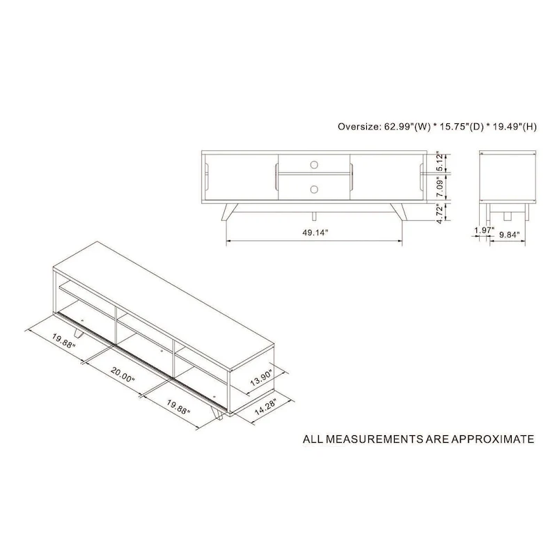 DH BASIC Mid-Century Modern White and Walnut 62-inch Wide 6-Shelf TV Stand by Denhour