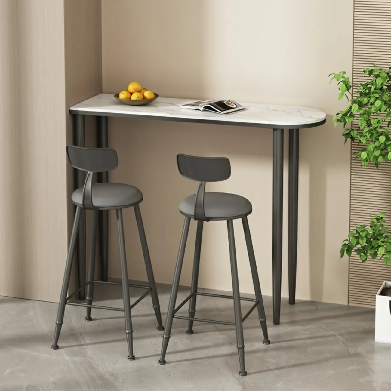 Free Form Modern White Stone Top Bar Table with Iron Frame