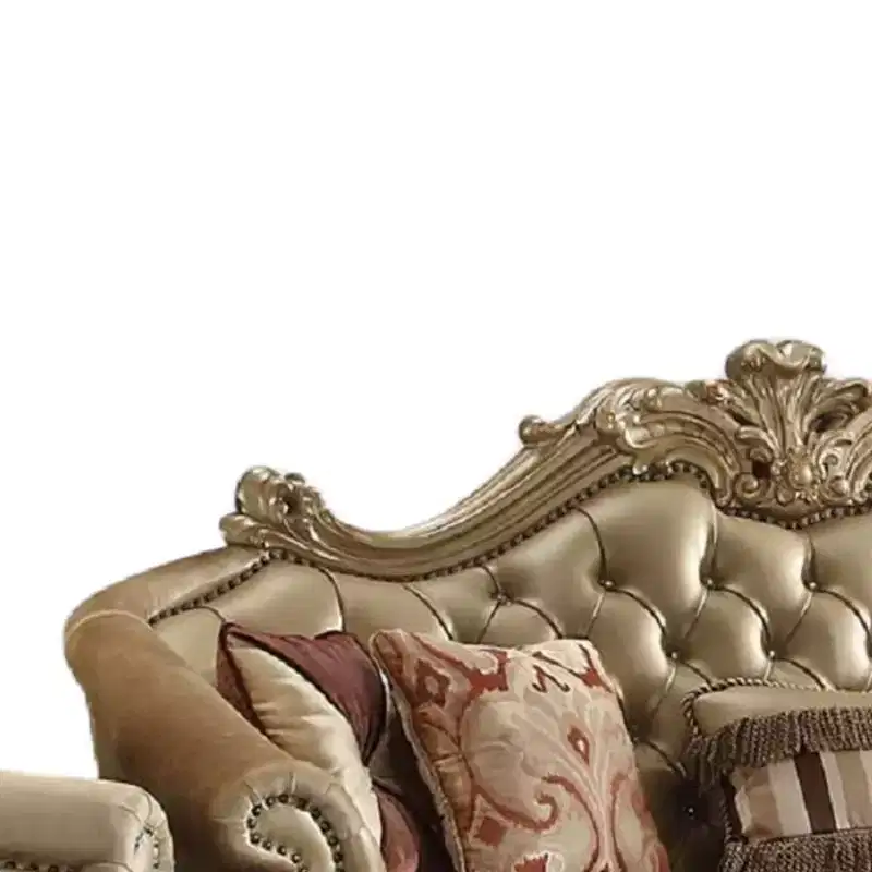 Acme Furniture Vendome II Sofa Bone Synthetic Leather/Gold Patina