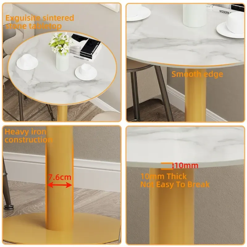 Round Bar Table, Glossy White Gold / Black, 2-Person