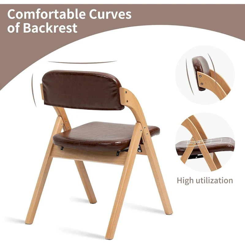 Wooden Stackable Dining Folding Chairs with Padded Seats(Set of 2)