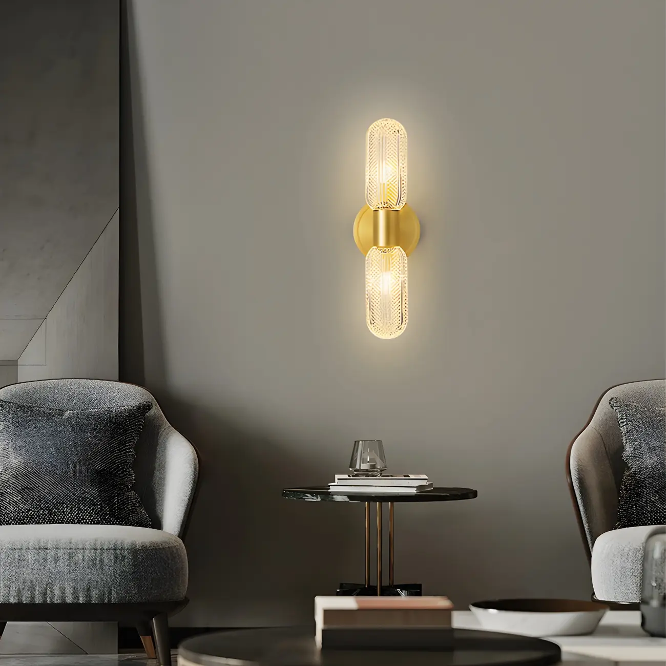 Unique Gold Up Down Wall Mounted Prismatic Glass Vanity Light