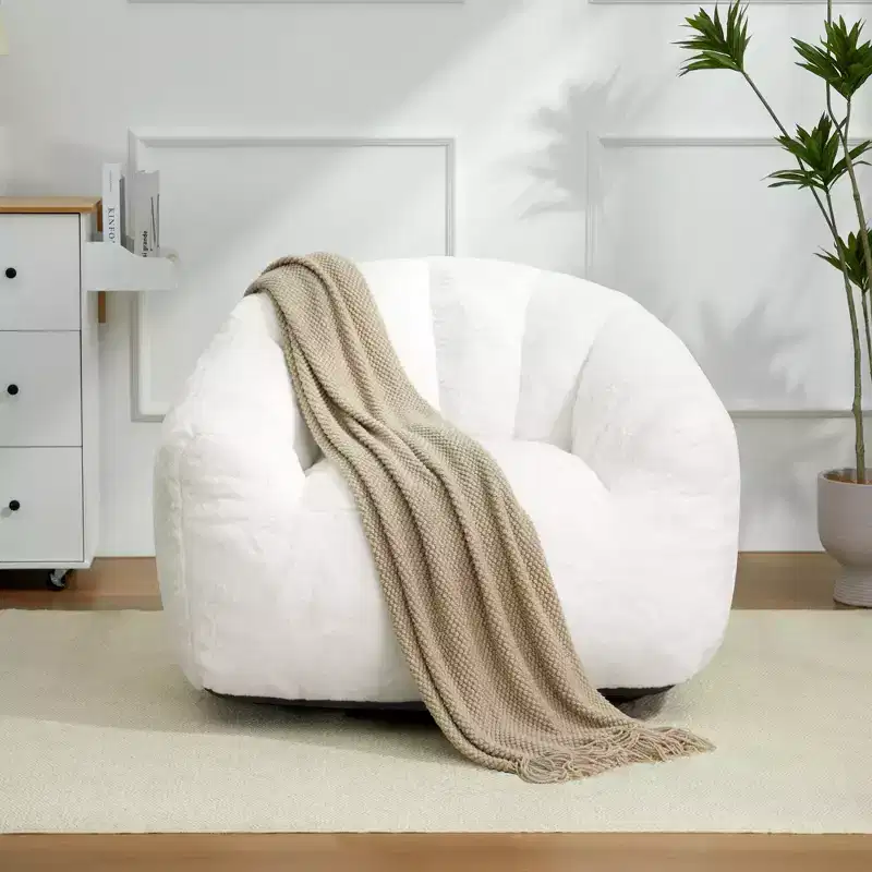 LIKEPAY Faux Rabbit Fur Single Bean Bag Sofa with Arms for Living Room, Bedroom, Gaming room