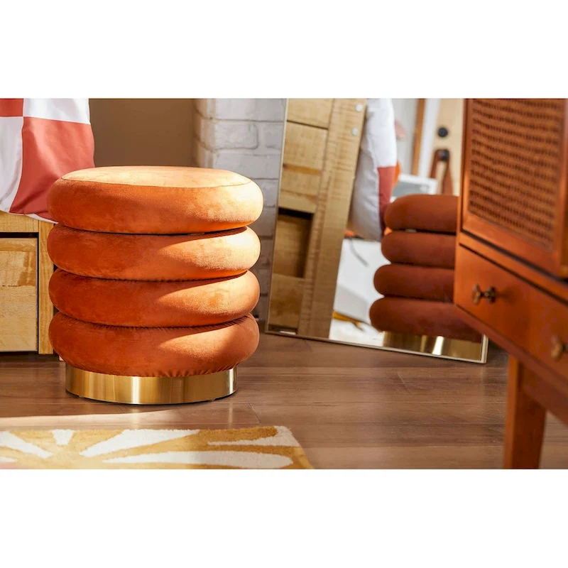 Adeco Round Velvet Ottoman Upholstered Foot Stool