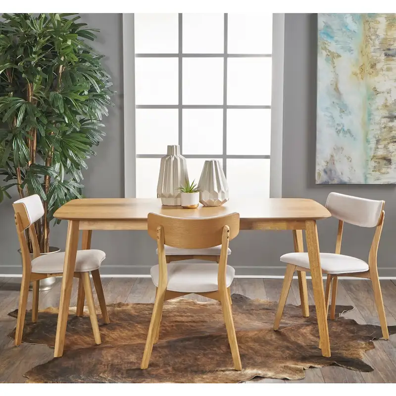 Mid-Century 5-Piece Wood Rectangle Dining Set with Chairs