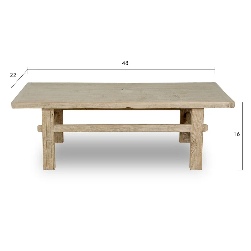 Artissance Hermosa Rustic Coffee Table Small Weathered Natural 48x22x16 - 48 x 22 x 16