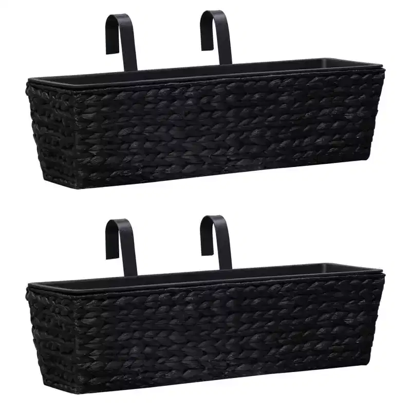 vidaXL Railing Planters Balcony Deck Planters with Inner 2 pcs Water Hyacinth