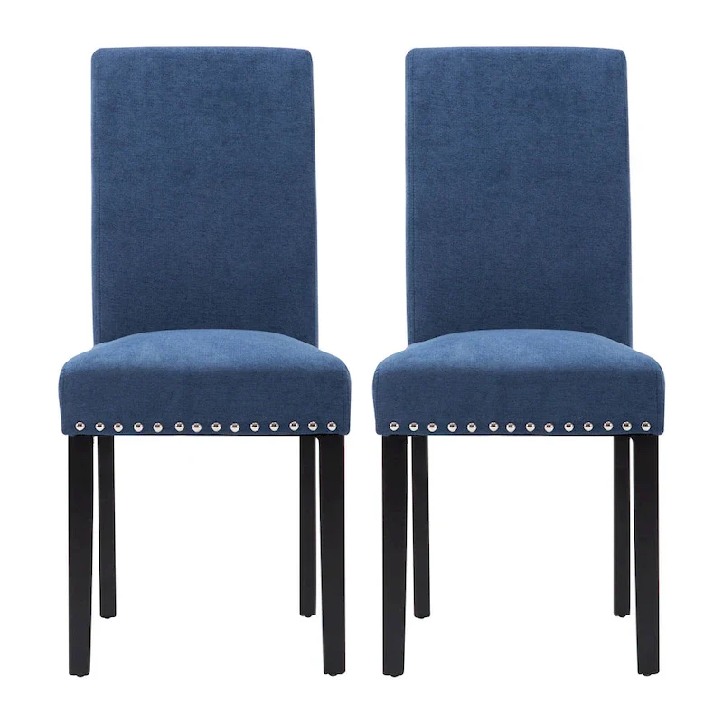 Fabric Upholstered Nailhead Trim Parsons Dining Chairs Terry Cloth Set of 2