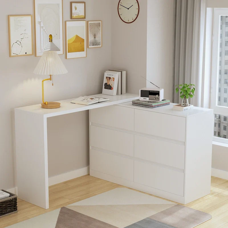 White/Black 6-Drawer Rotating Dresser & Desk Combo, 1-Person