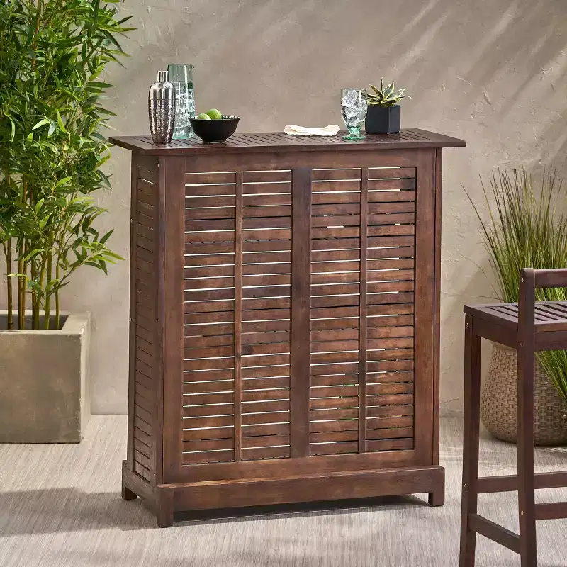 GDFStudio Marion Outdoor Acacia Wood Bar Table, Rich Mahogany