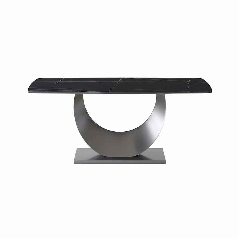 Rectangular Sintered Stone Dining Table with Stainless Steel Base - 71 Inch - Seats 6-8