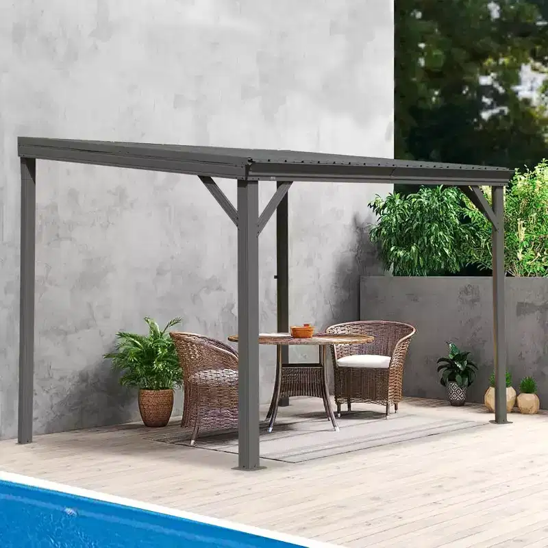 GDFStudio Spencer Patio Wall Mounted Galvanized Steel Pergola with Upgraded Drainage System