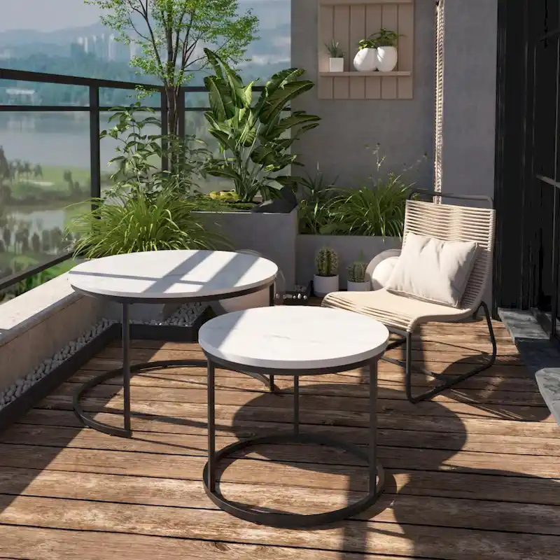 Nesting Coffee Table Set of 2, 27.6inch Round Coffee Table Wood Finish with Sturdy Metal Frame,End Table Side Tables