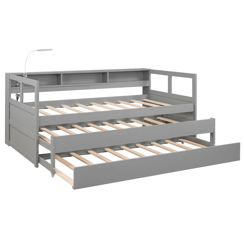 Twin XL Wood Daybed with 2 Trundles and USB Charging Design