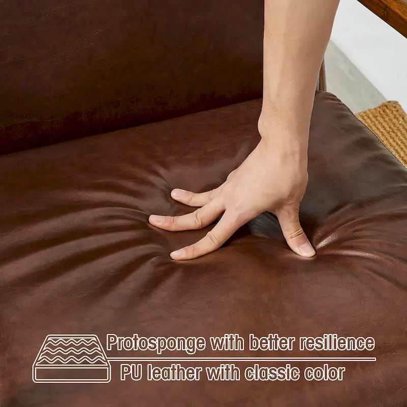 Glitzhome 30.75H Mid-Century Modern PU Leather Armchair Accent Chair with Pillow - 25.75W x 33.75D x 30.75H