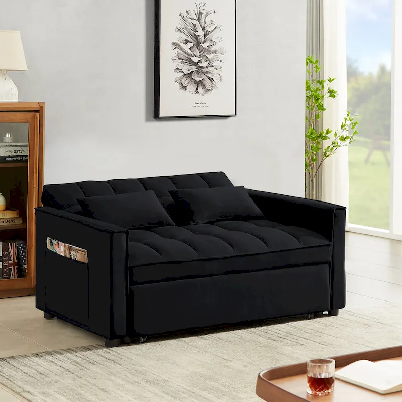 Velvet Convertible Loveseat Sleeper Sofa Couch with 2 Pillows