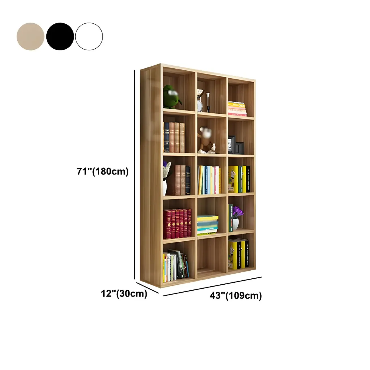 Scandinavian 3-Tier Black Cube Wood Bookcase