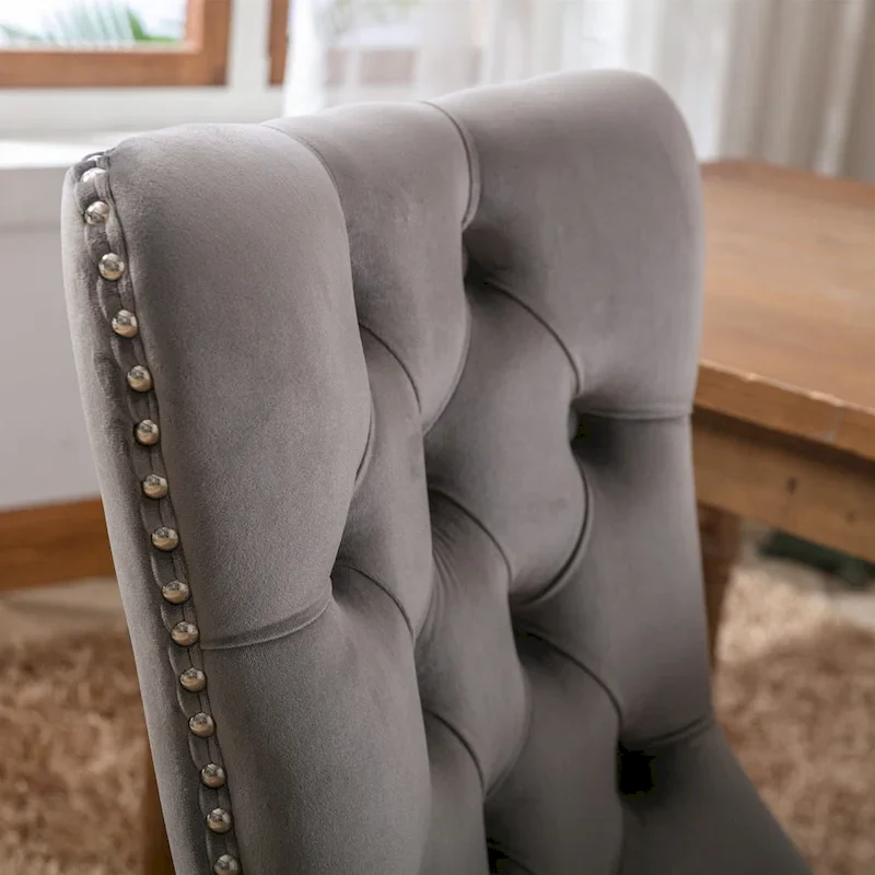 Modern Set of 2 Velvet Tufted Dining Chair with Wood Legs and Nailhead Trim