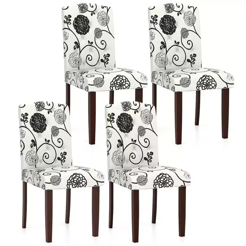 Costway Wooden Dining Chair Set of 4 with Rubber Wood Legs Padded Seat S Springs, Kitchen Beige/Gray