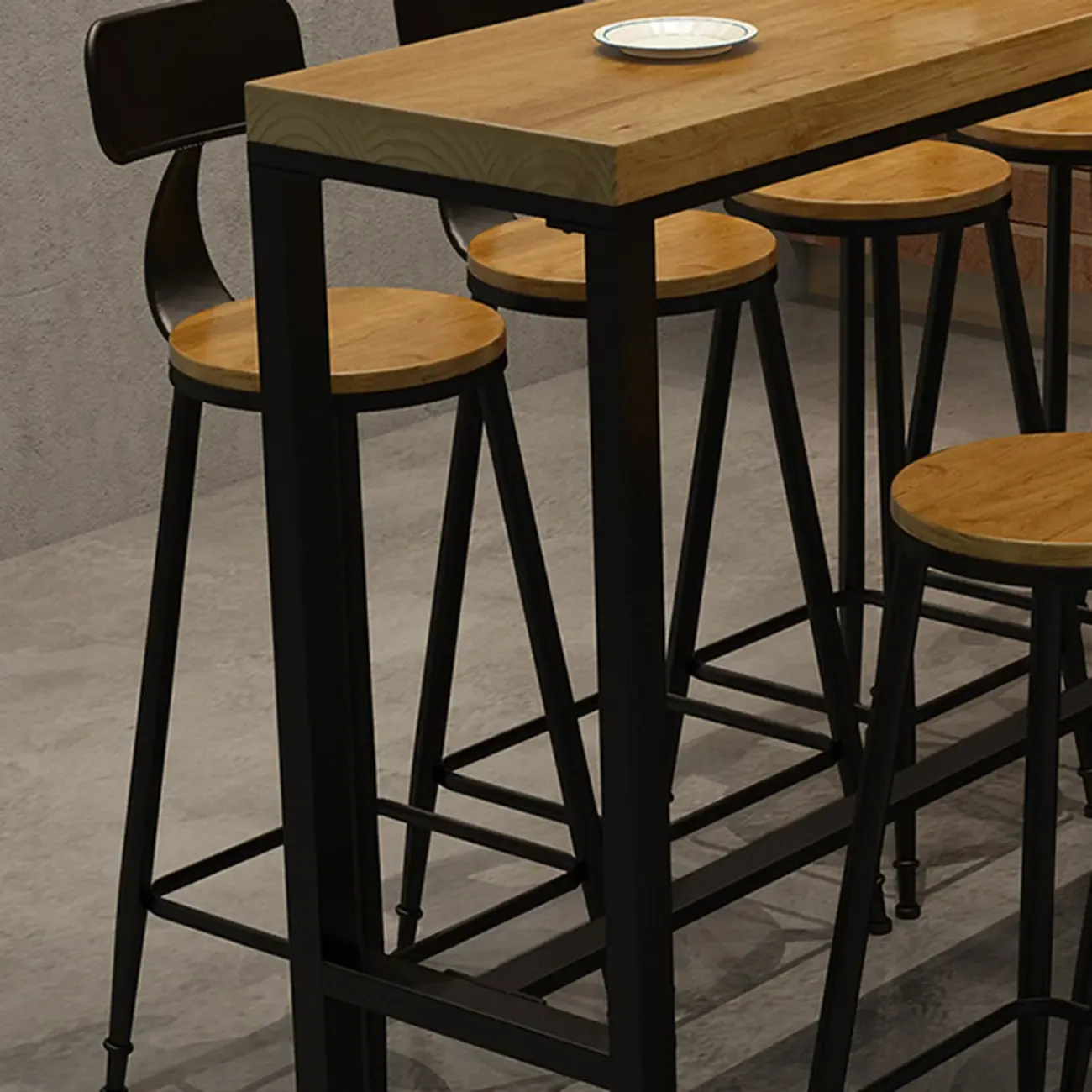 Natural Rectangle Solid Wood Long Footrest Bar Table